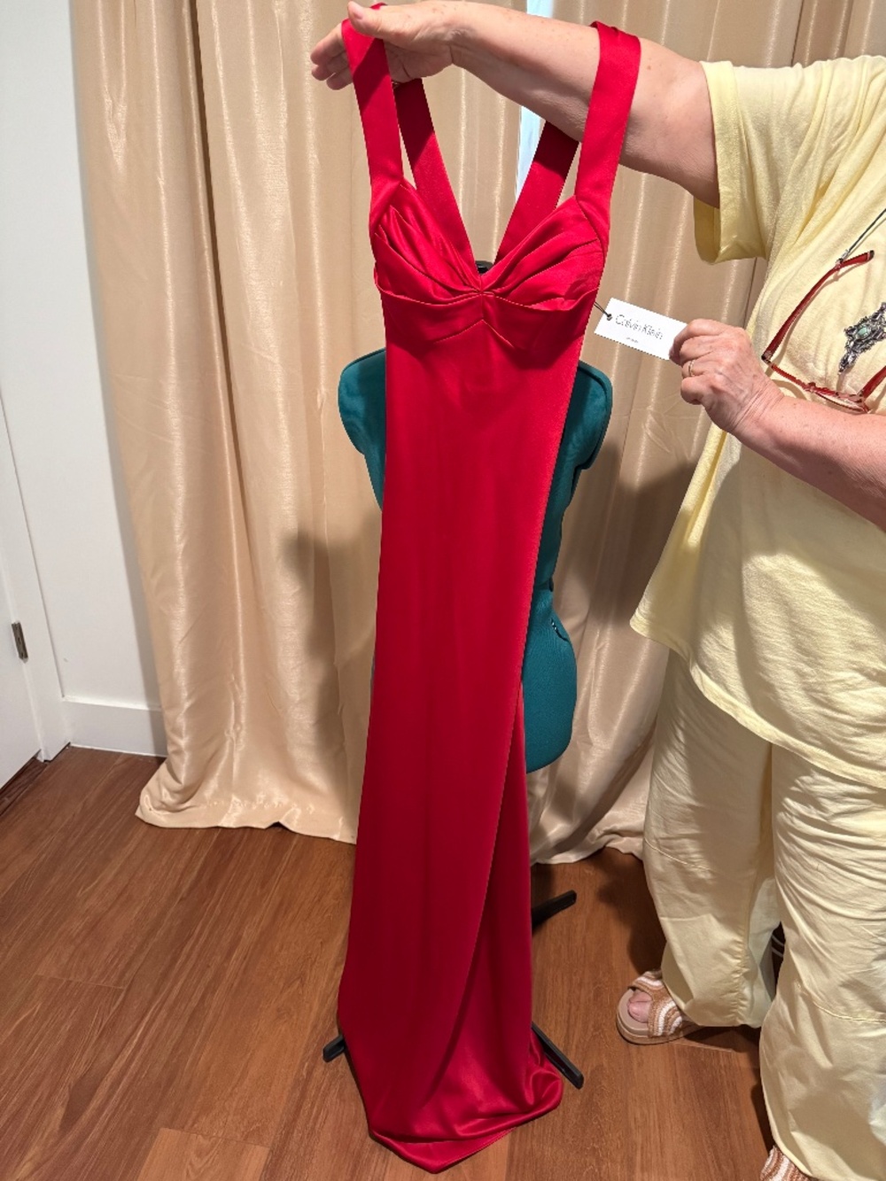 NWT Calvin Klein Red Satin Cross Back Formal Evening Gown Dress CD9A4900 | Size